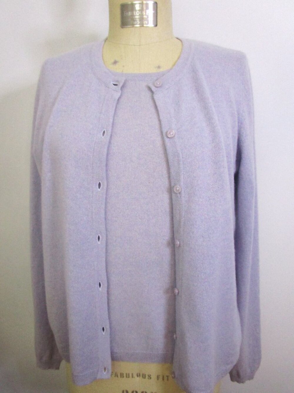 CASHMERE Cardigan Sweater Twin Set Lavender Purple Knit Jumper